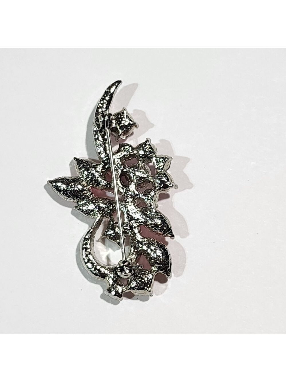 Vintage Pink floral costume brooch Silvertone - Picture 9 of 10